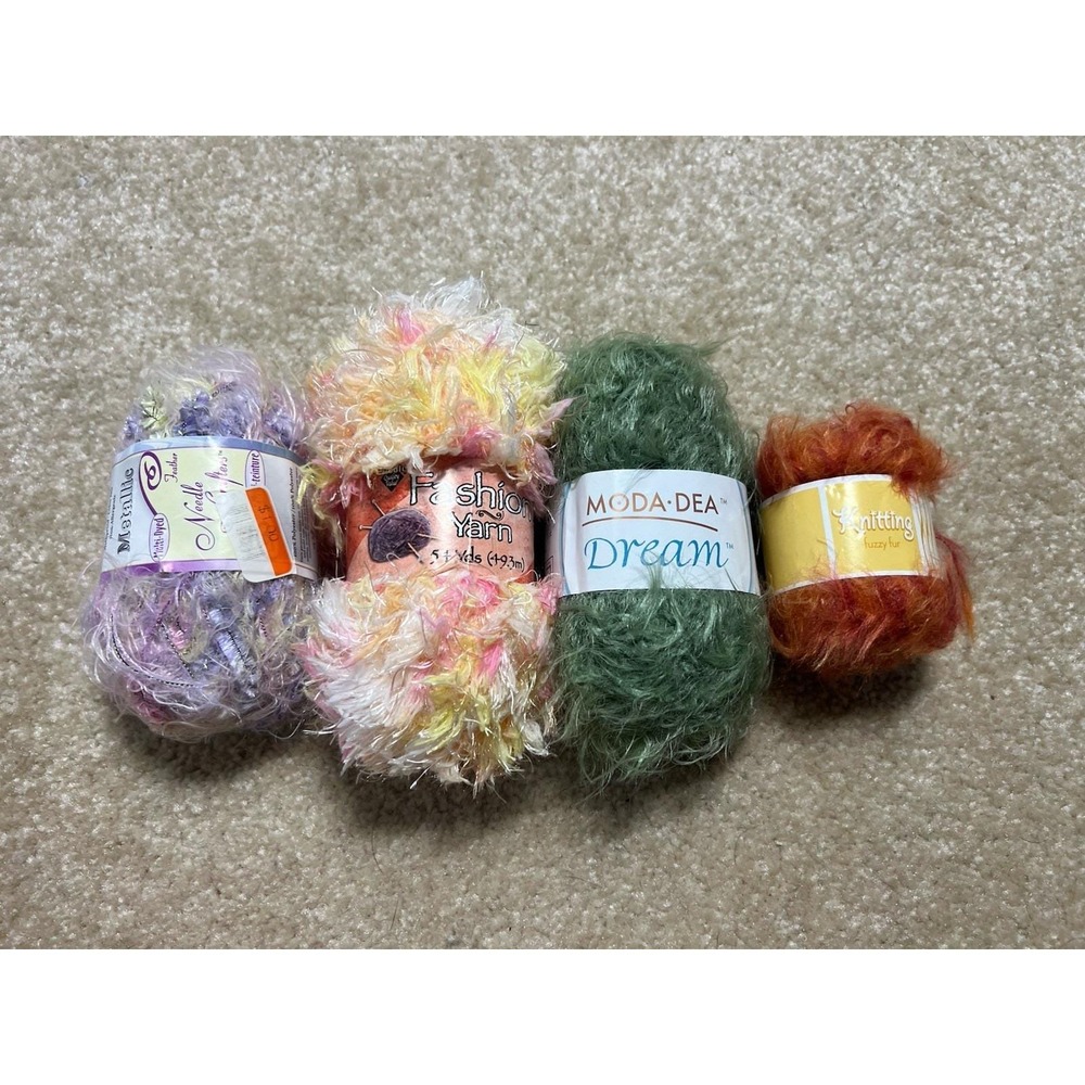 Mixed Lot of NWT Soft Fur Yarns Various Brands & Colors 4 Skeins Crochet Knit